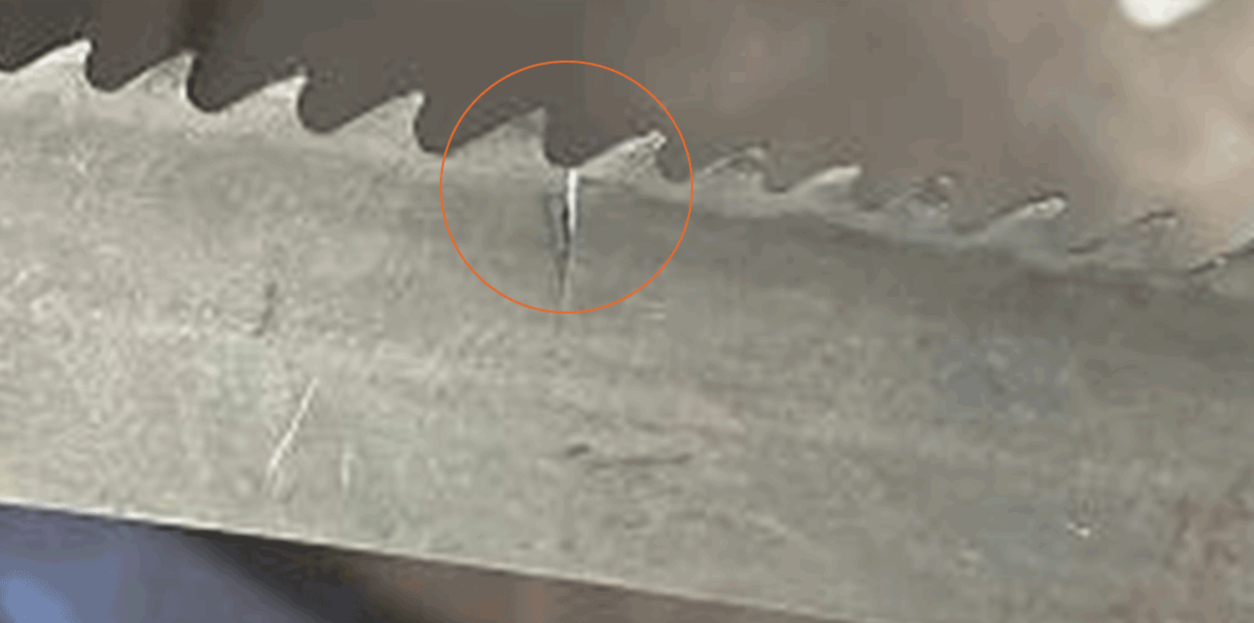 Band saw blade crack from gullet analysis diagram