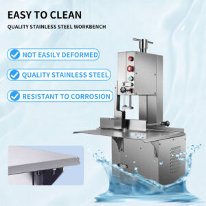 High-quality stainless steel bone saw workbench, crafted from corrosion-resistant, distortion-resistant premium stainless steel. Features a smooth surface for easy cleaning and maintenance, meeting food processing hygiene standards.